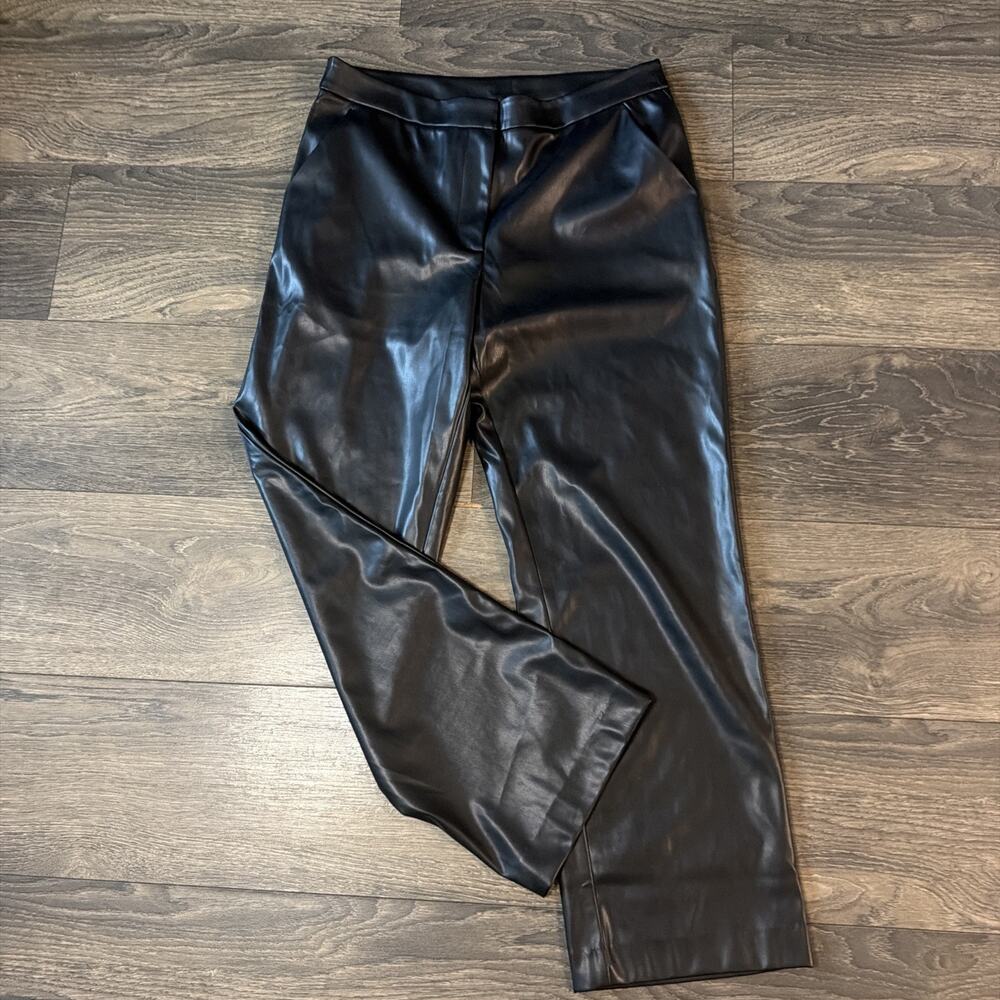 Alexia Admor Sz 12 Black Faux Leather Pants Straight Leg High Rise Sleek Moto